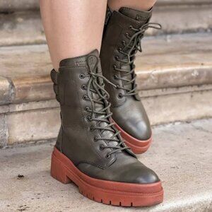 NEW COUGAR Waterproof Saydee Leather Lace Up Boots olivev for women 364mn